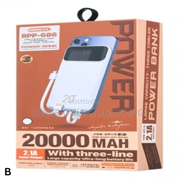 Remax RPP-686 Power Bank 20000mah Built-in Three Cables