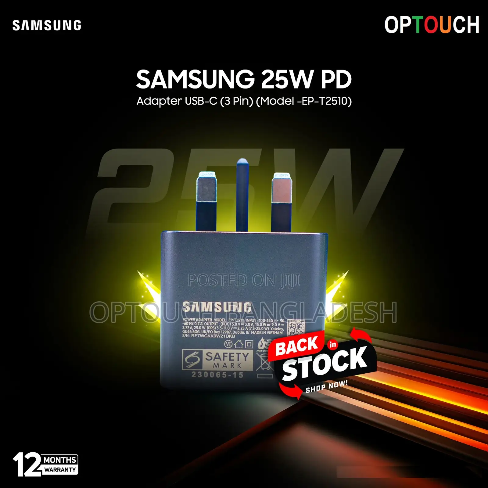 Samsung 25w Pd Adapter Usb-C (3 Pin) (Model -Ep-T2510)