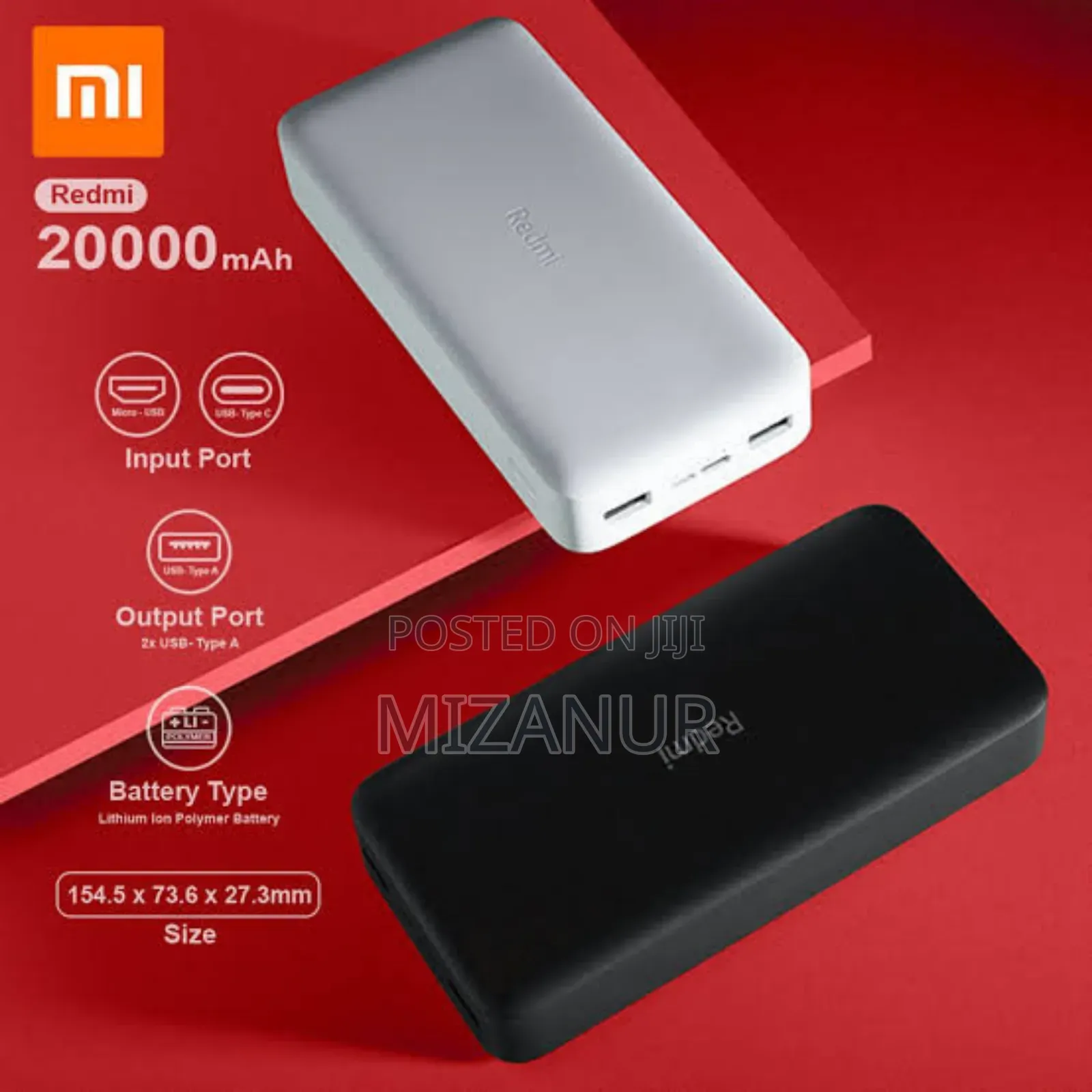 Mi 20000mah 18w Qc 3.0 Fast Usb Dual Port Power Bank