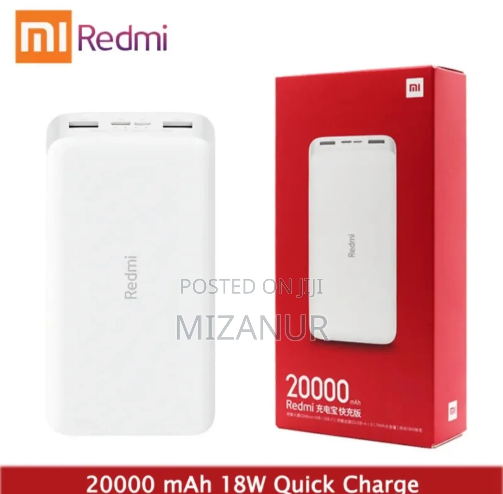 Mi 20000mah 18w Qc 3.0 Fast Usb Dual Port Power Bank