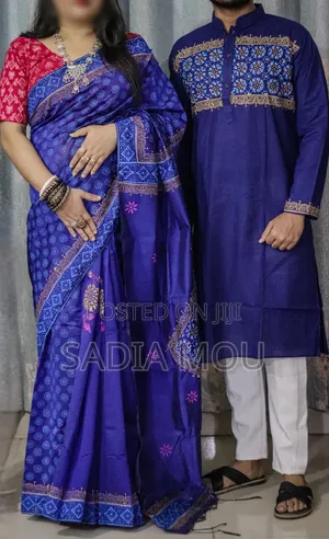 Panjabi Sharee With Blouse Piece Couple Set