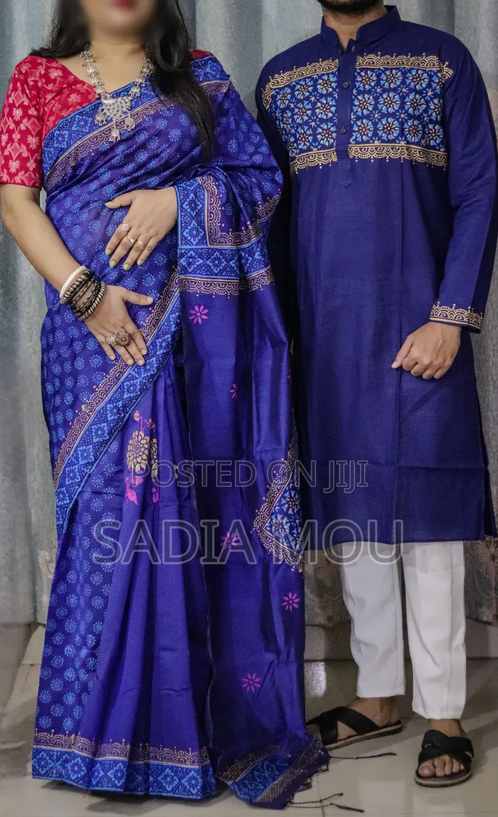 Panjabi Sharee With Blouse Piece Couple Set