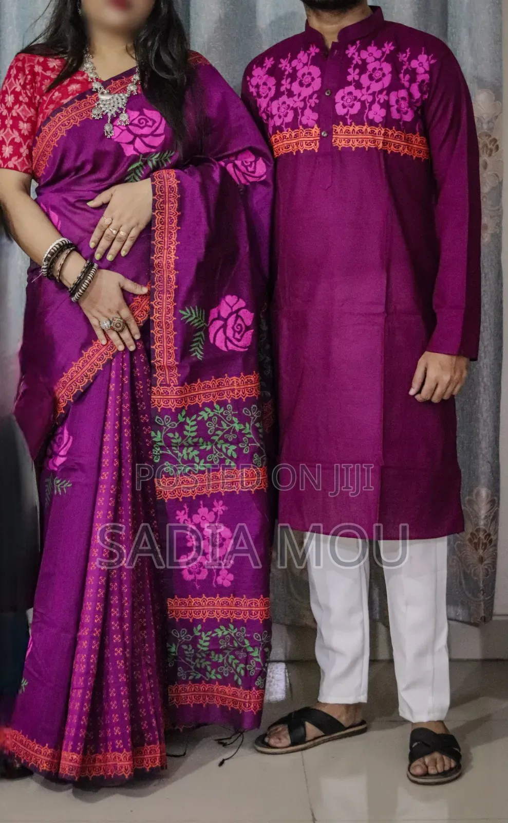 Panjabi Sharee With Blouse Piece Couple Set