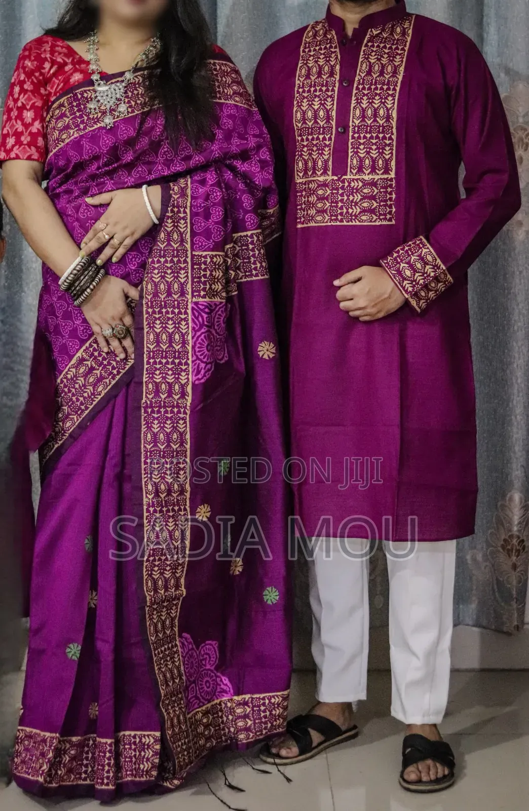 Panjabi Sharee With Blouse Piece Couple Set