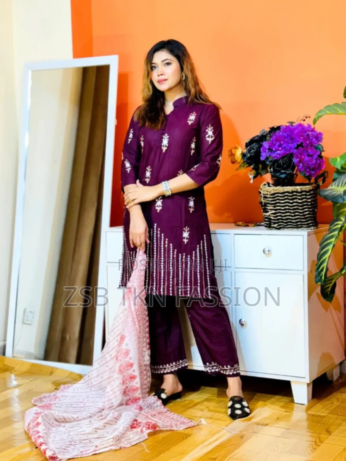 Embroidered Slab Cotton Jama