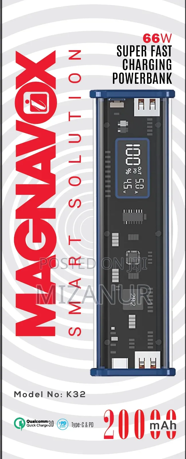 Magnavox Power Bank 20,000mah 66w, Crystal