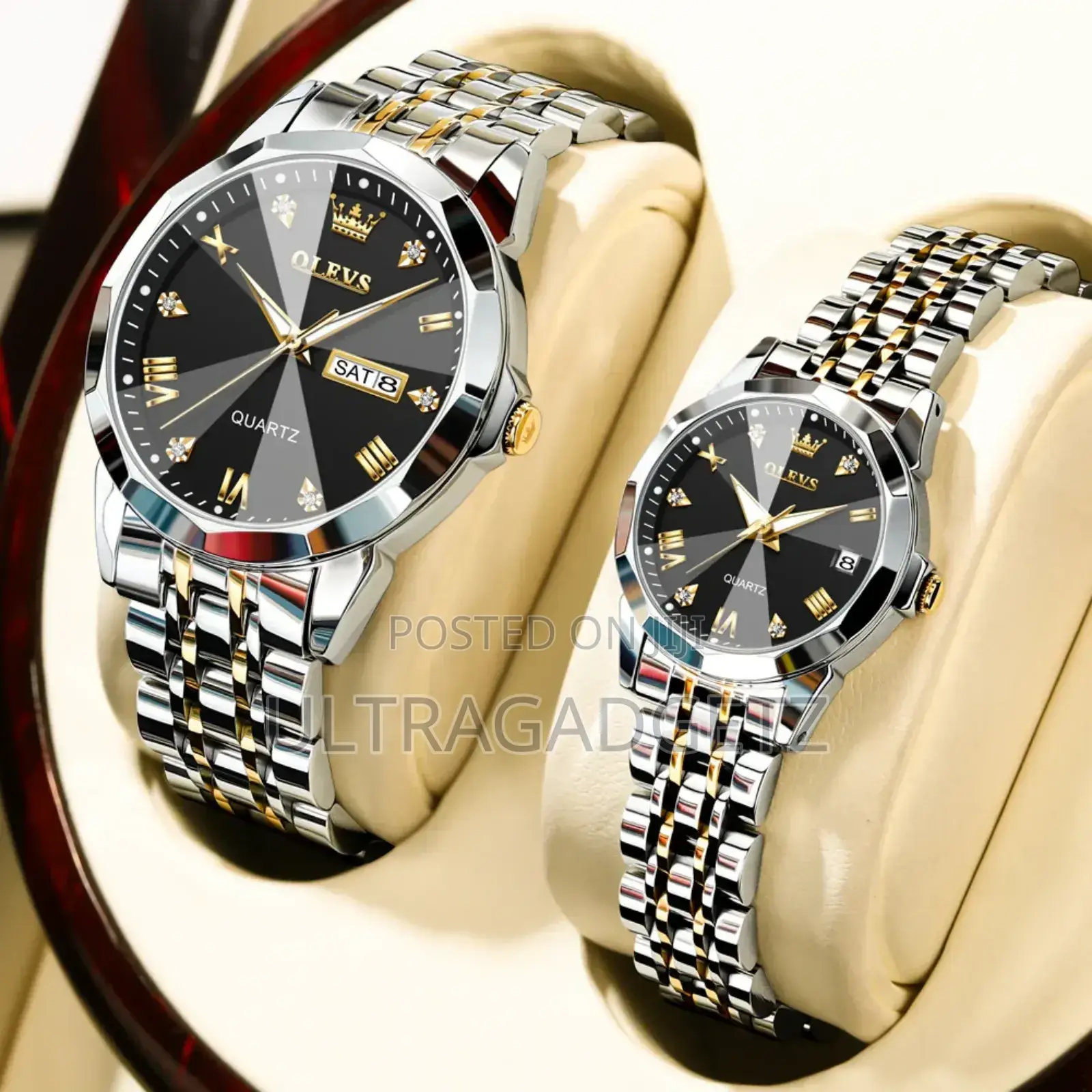 Olevs Stainless Steel Fashionable Couple Watche Silver Black