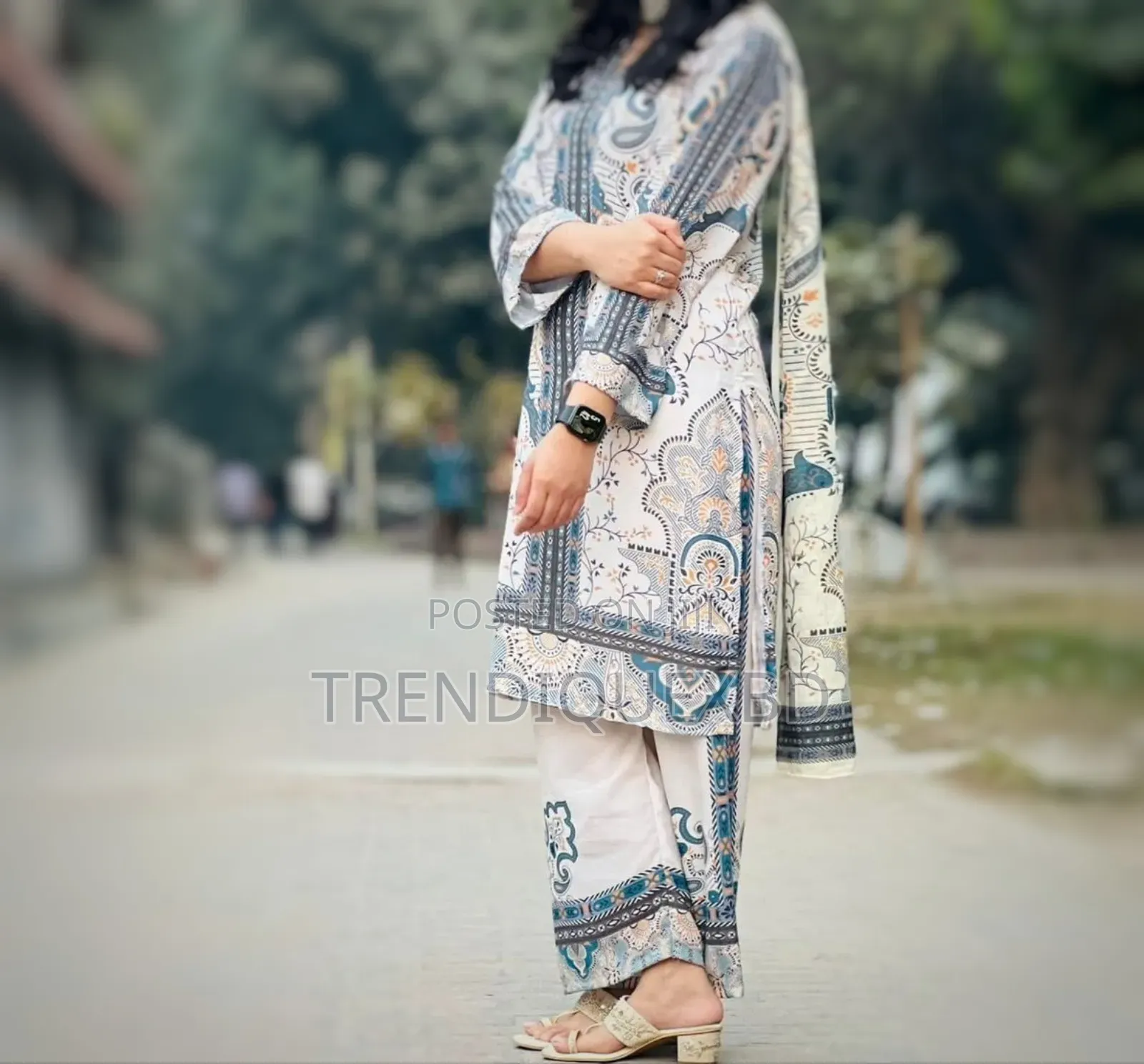Digital Printed 3piece Set Cotton Silk Modest Wear