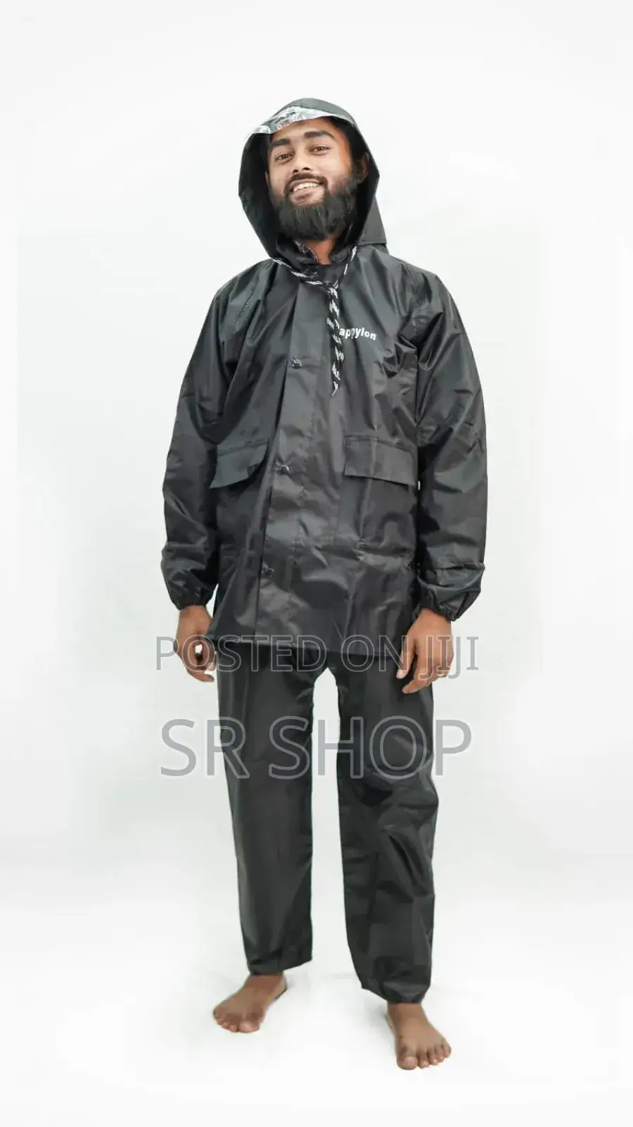 100% Water Proof High Quality Rain Coat With Pant. Black