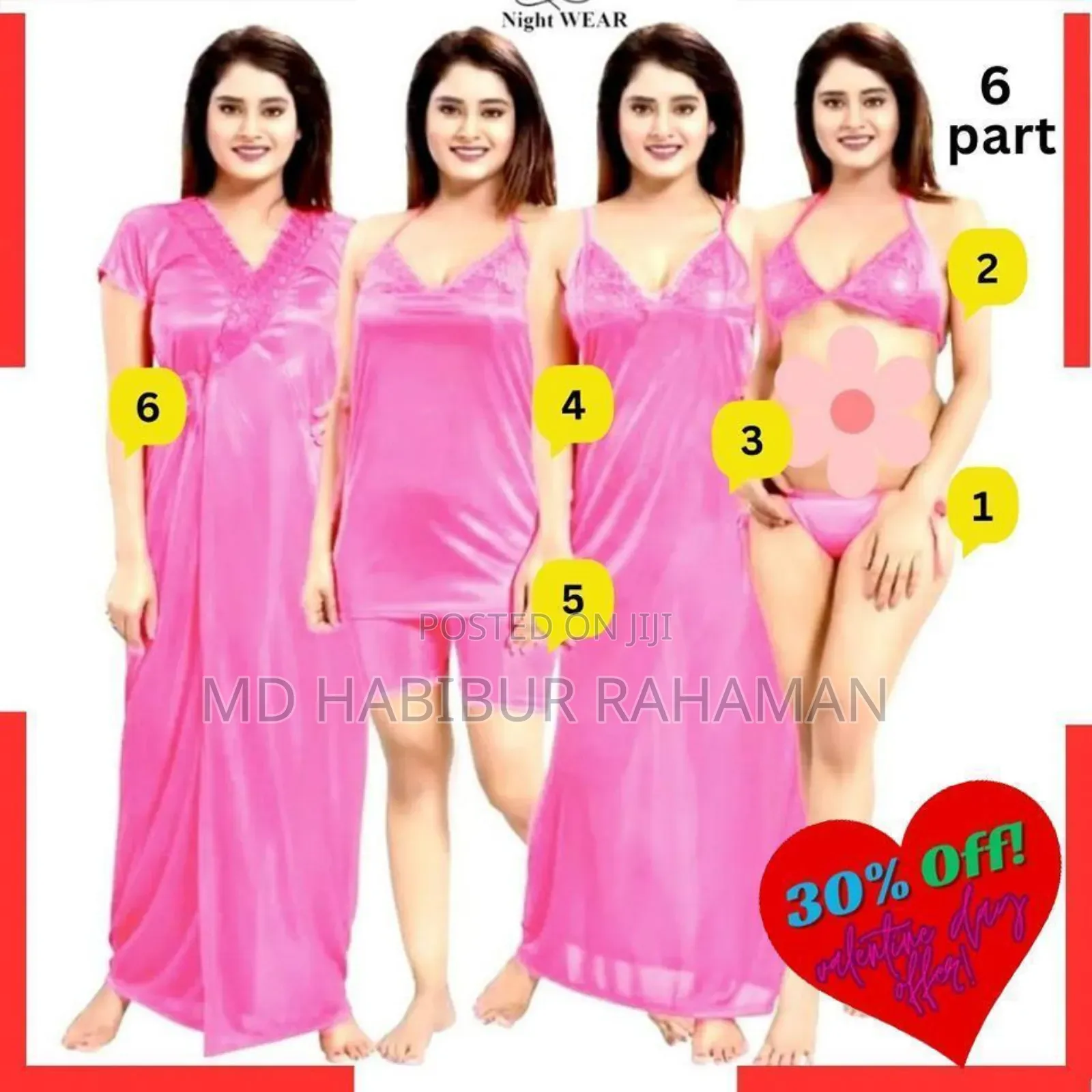 Stylish 6 Part Nighty Dress For