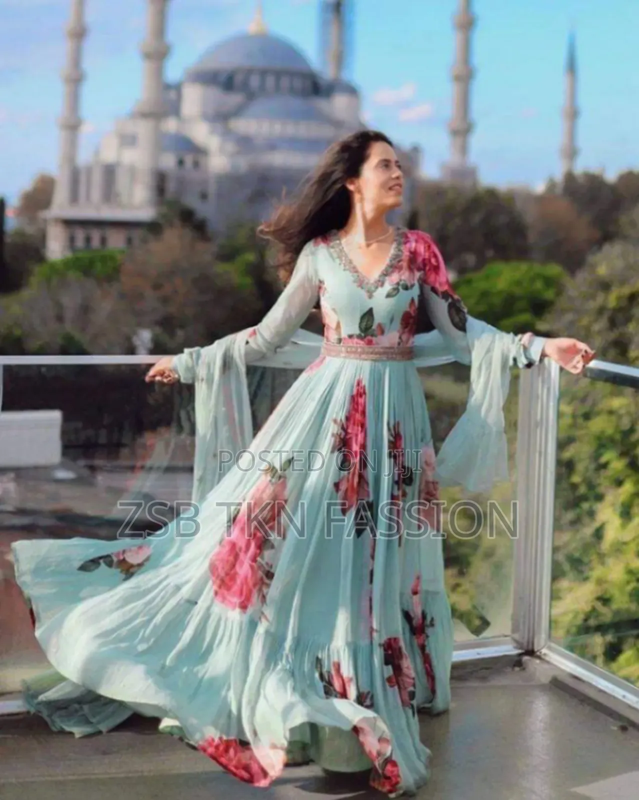 Rose Print Gown Three Pieces