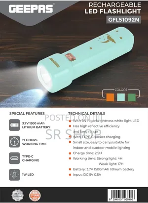 Geepas Gfl51092n Rechargeable Led Flashlight