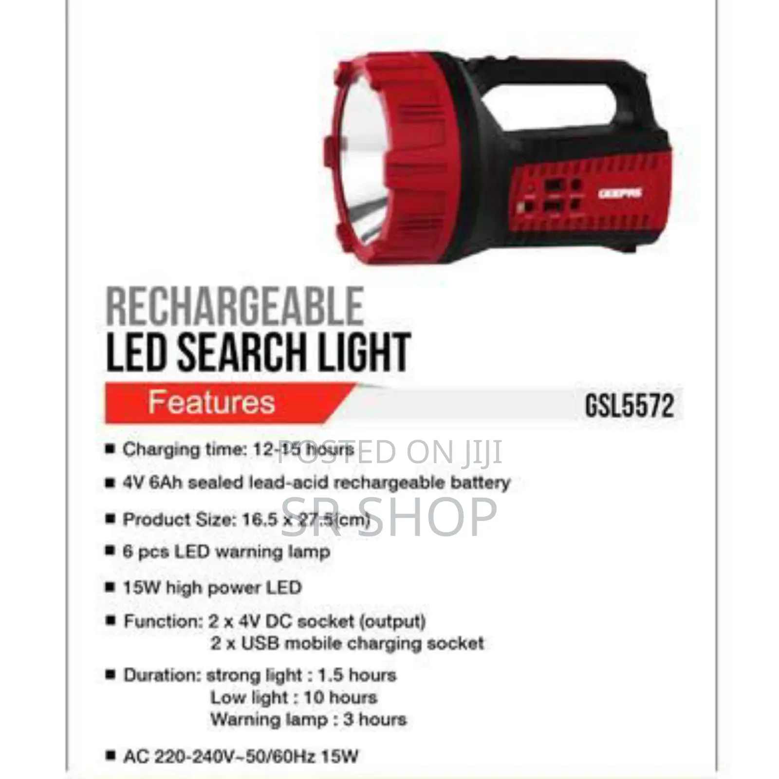 Geepas Gsl5572 Rechargeable Search Light