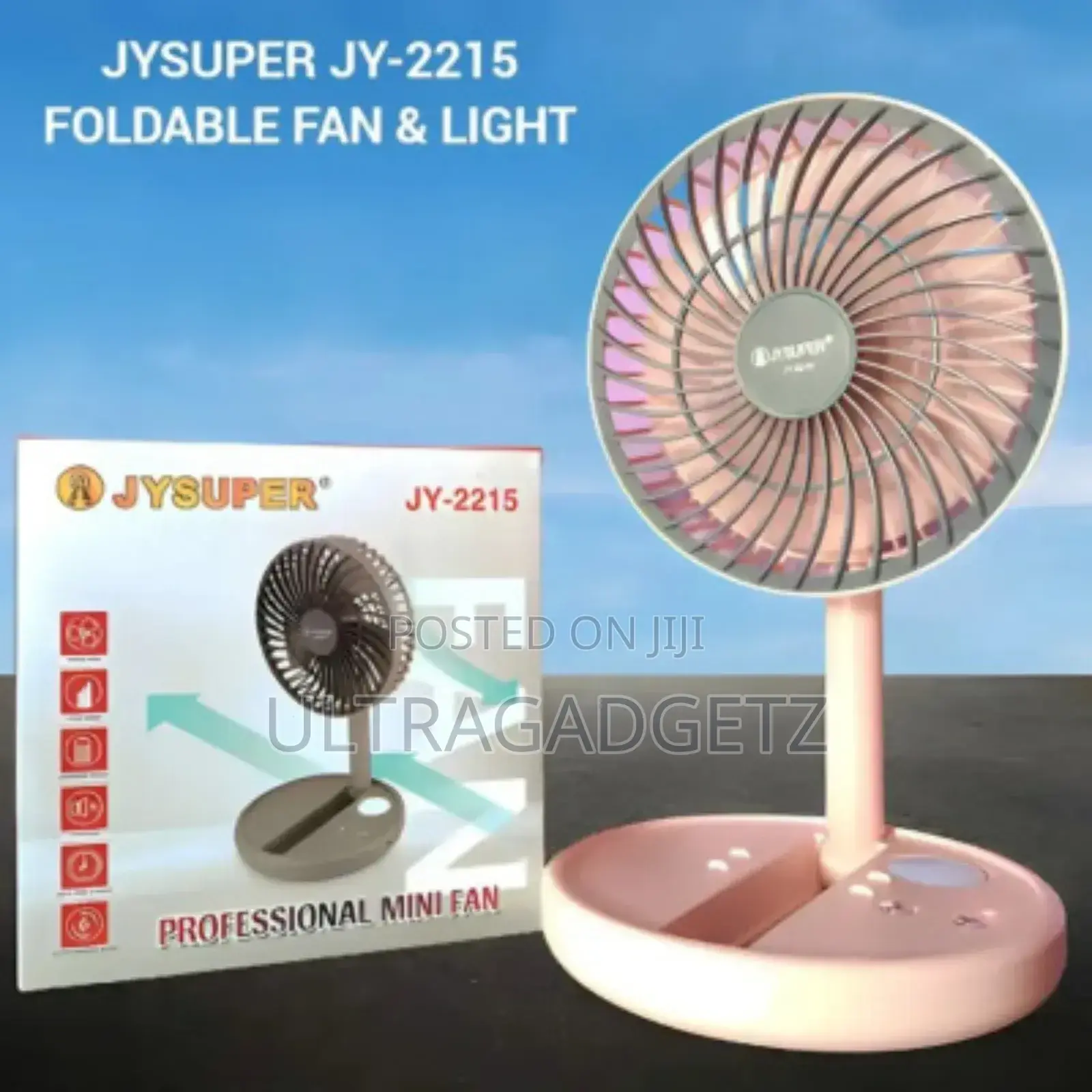 Jy-2215 Jysuper Professional Rechargeable Fan With Led Light