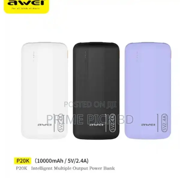 Awei P20k 10000mah Slim Dual Output Power Bank – 2.4a Fast