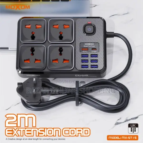 Moxom Mx-St17 Power Strip 4 Socket 7 Usb + 1