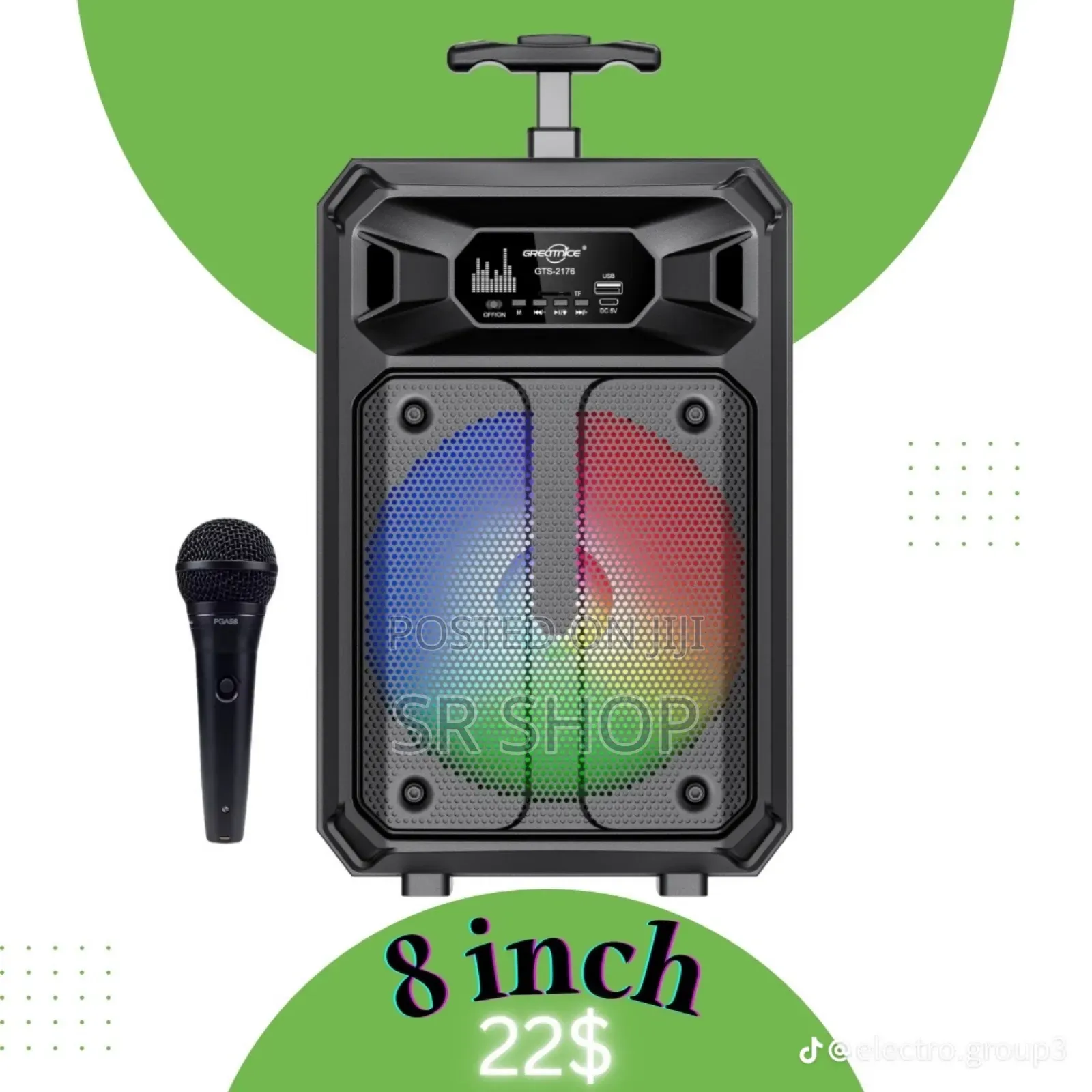 8inchi Speaker Bluetooth GTS-2176 With Microphone Led Lights