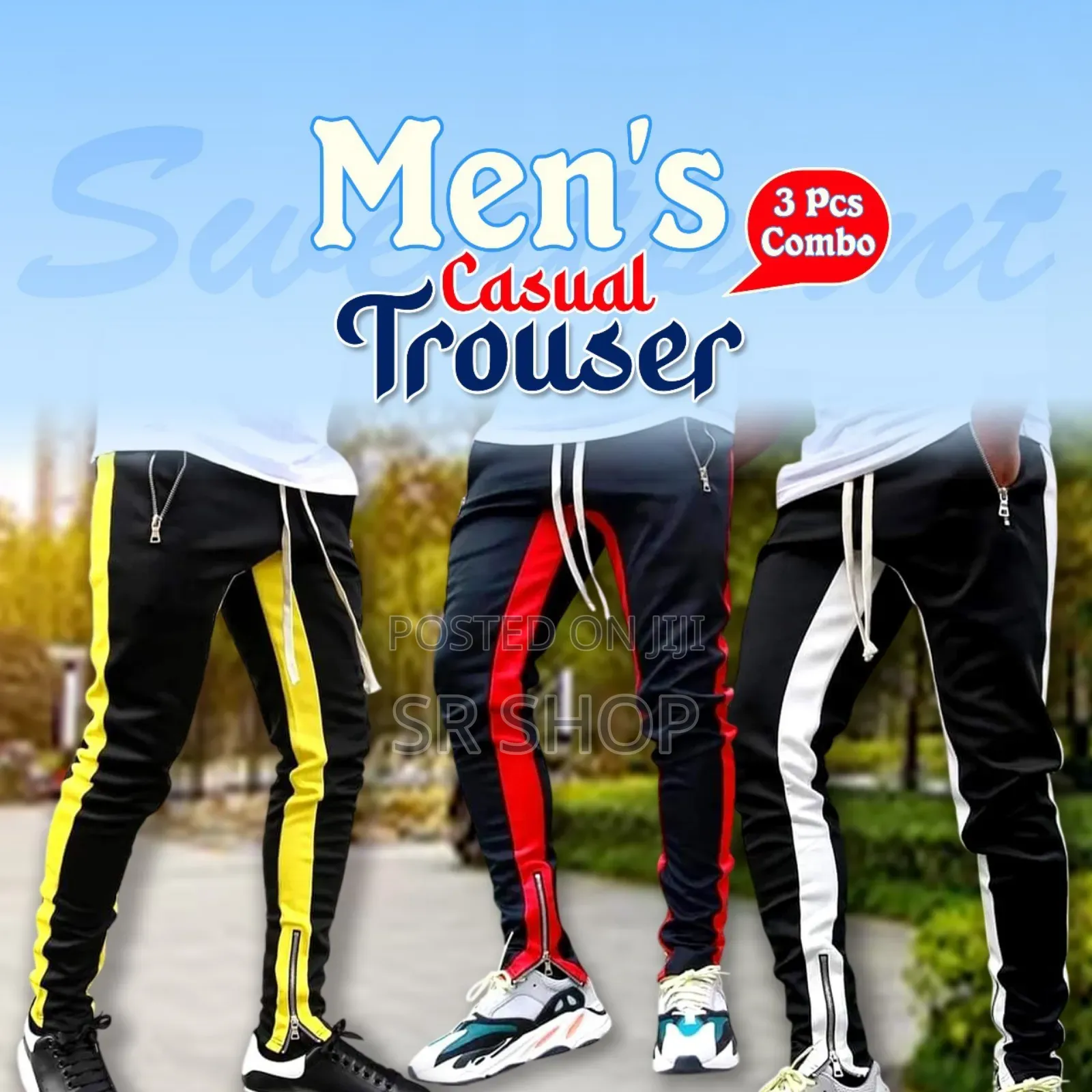 Combo Casual Men's Sweatpant Trouser Black + Yellow + White