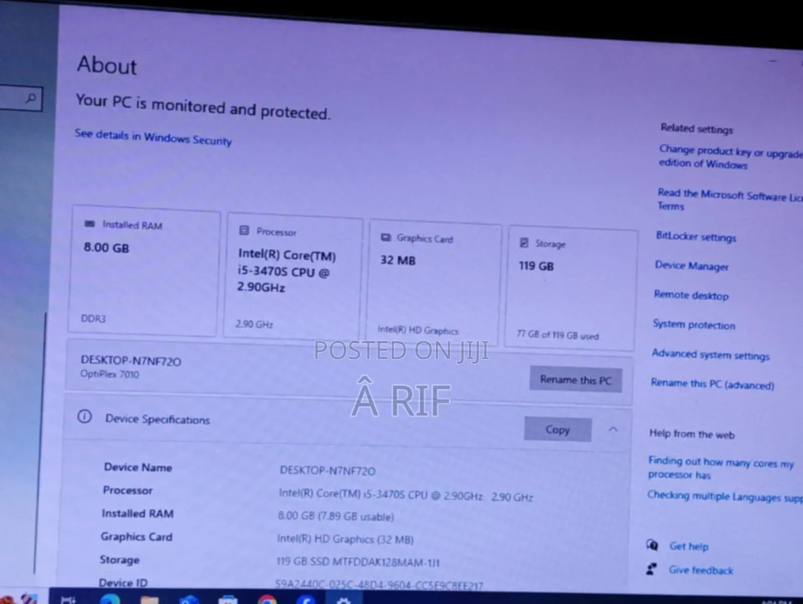 Desktop Computer Dell OptiPlex 7010 8GB Intel Core I5 HDD+SSD 128GB