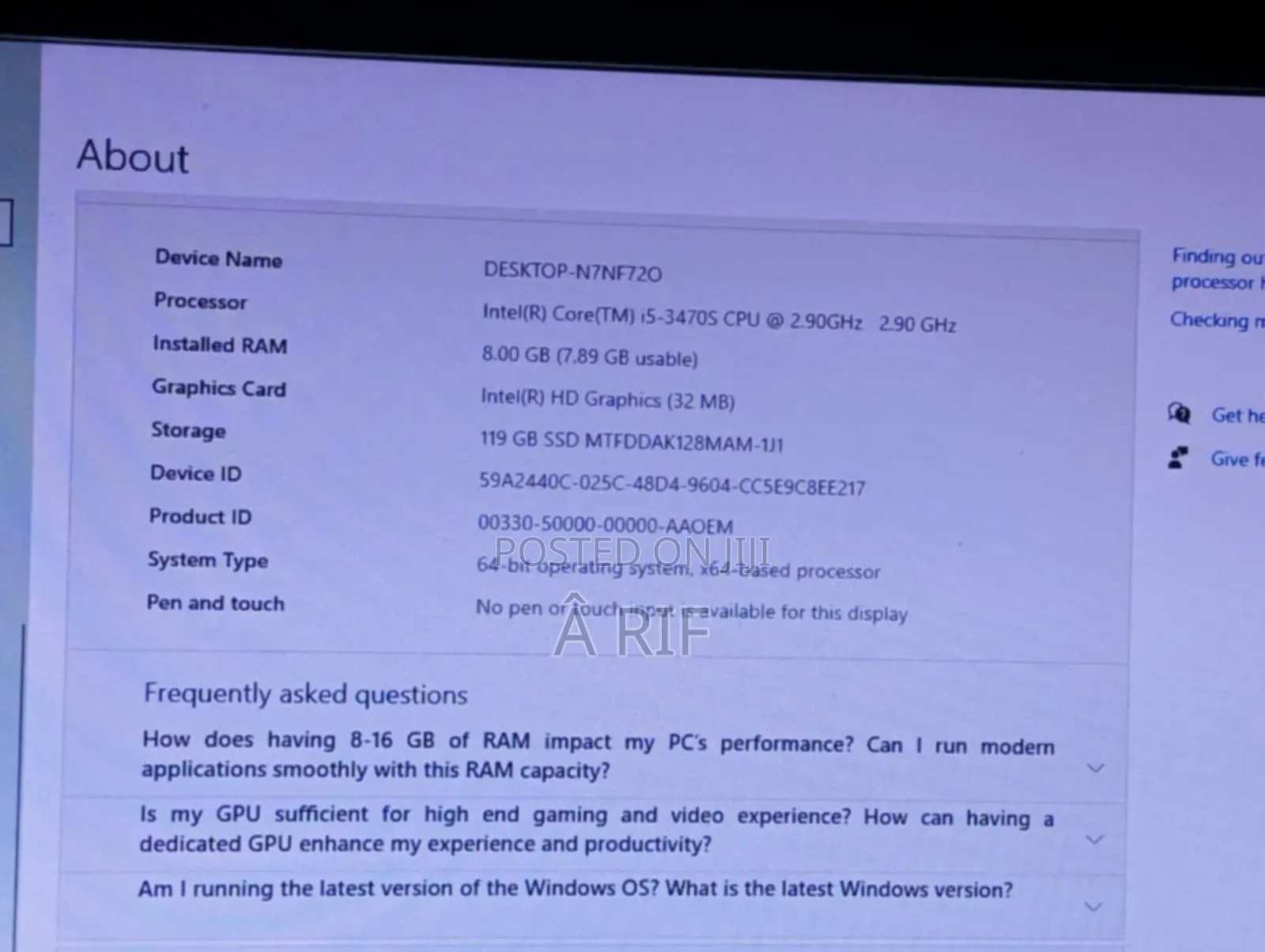 Desktop Computer Dell OptiPlex 7010 8GB Intel Core I5 HDD+SSD 128GB