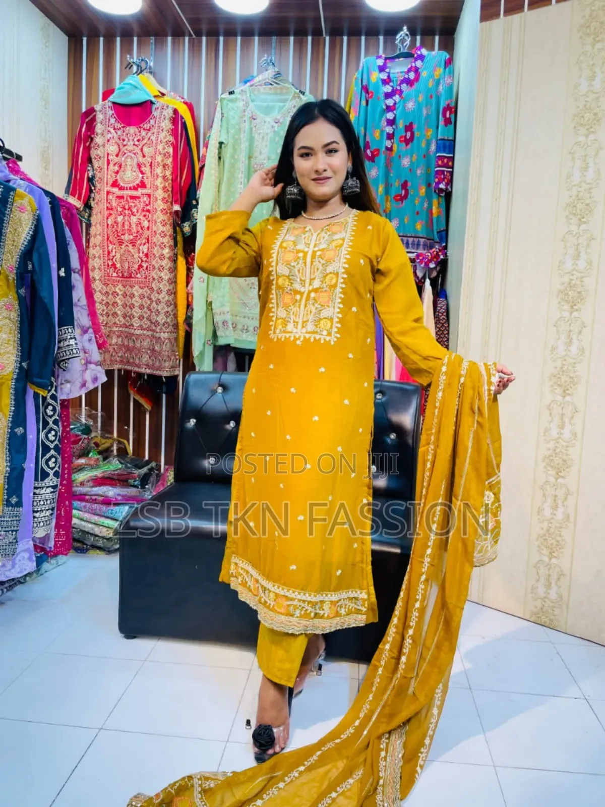 Student Doing Embroidery Work on Georgette Fabric.