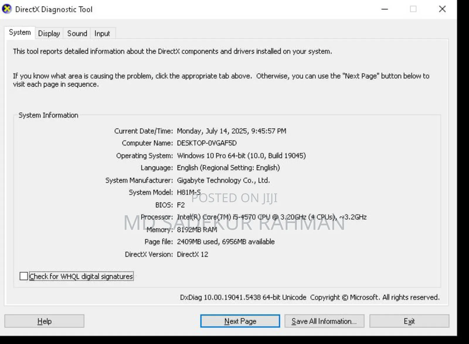 Desktop Computer 8GB Intel Core I5 HDD 1T