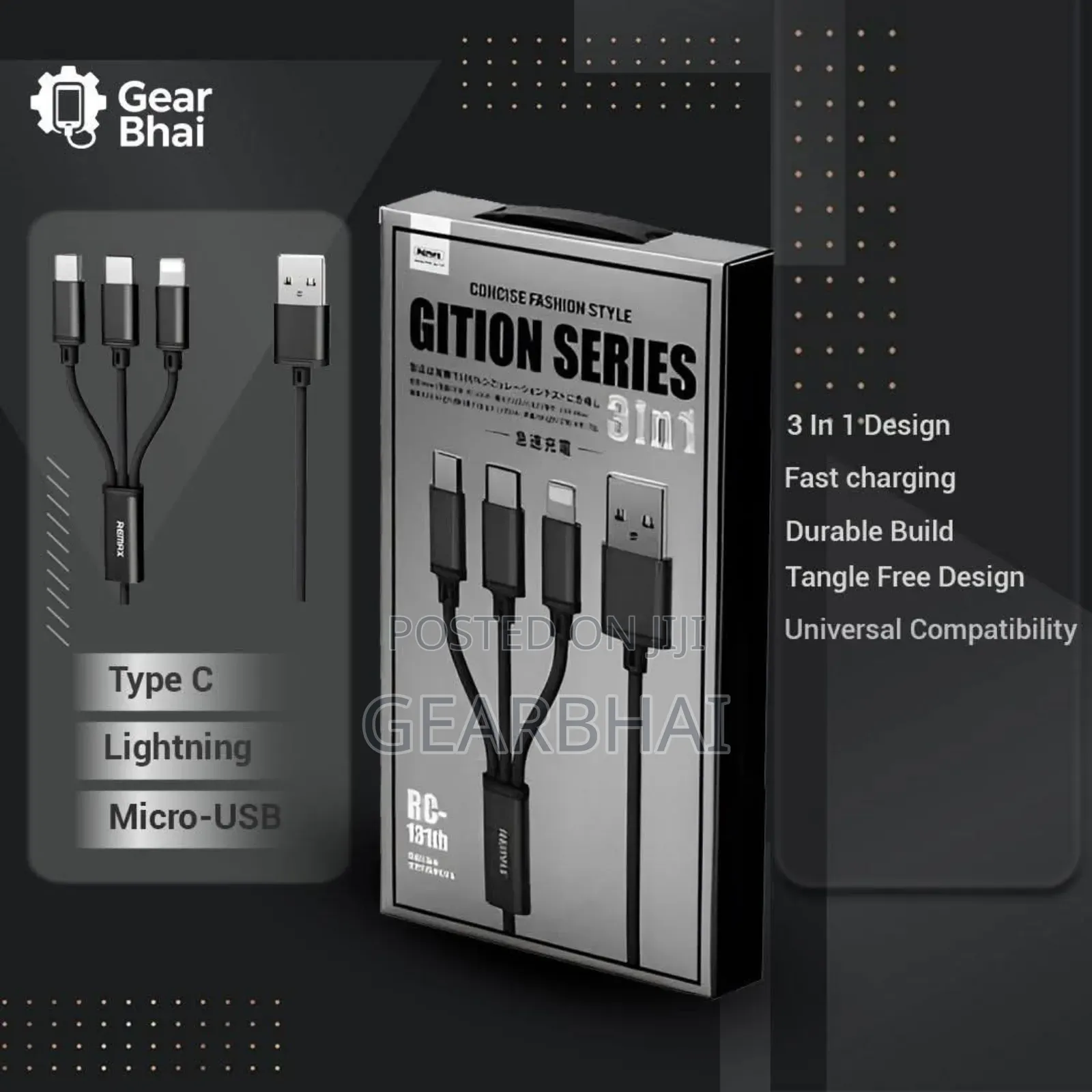 Remax Gition Rc-131th 3 in 1 Charging Cable