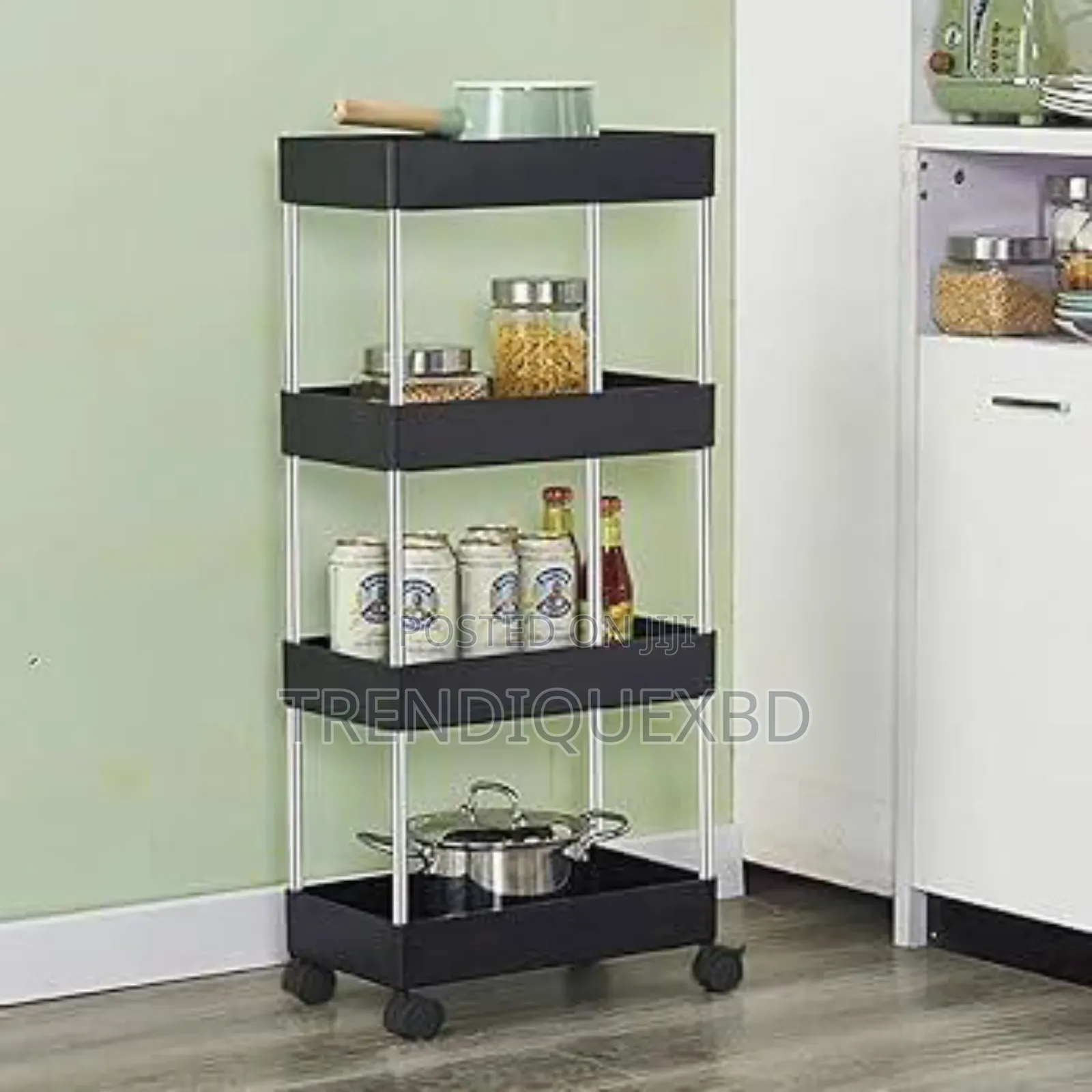 Slim 4-Tier Rolling Storage Rack for Kitchen Bathroom