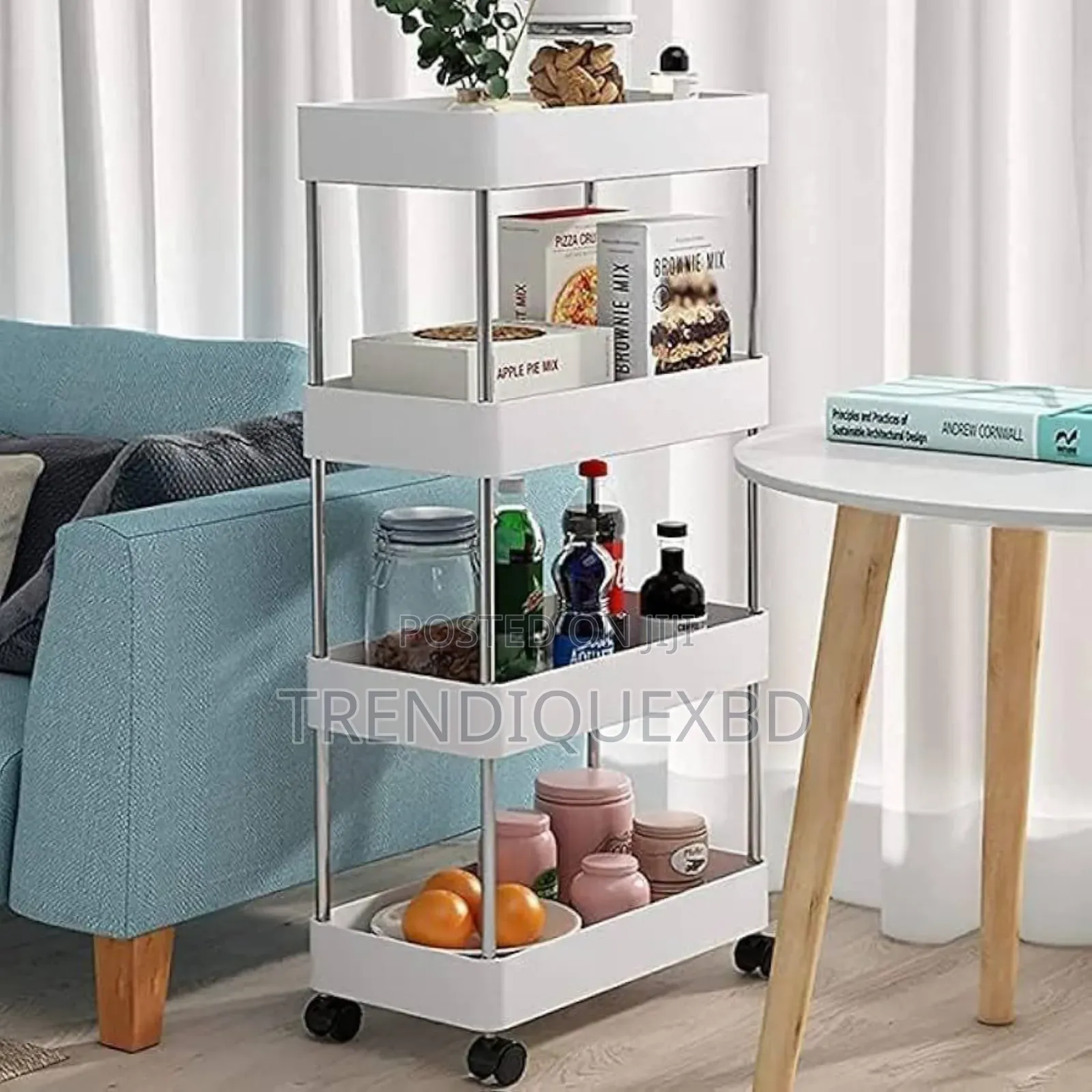 Slim 4-Tier Rolling Storage Rack for Kitchen Bathroom