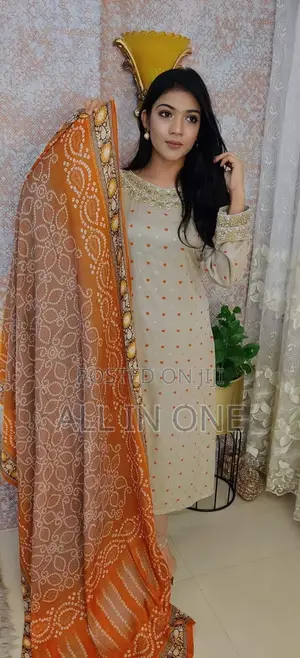 কামিজ লিনেন এমব্রয়ডারি কাজ + স্কিন প্রিন্ট