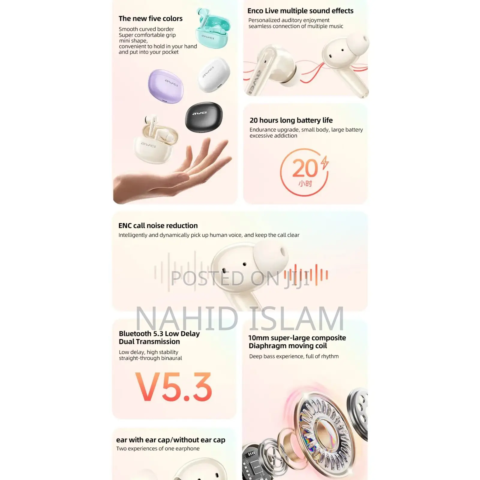 Awei T90 2 in 1 Enc Wireless Bluetooth Earbuds