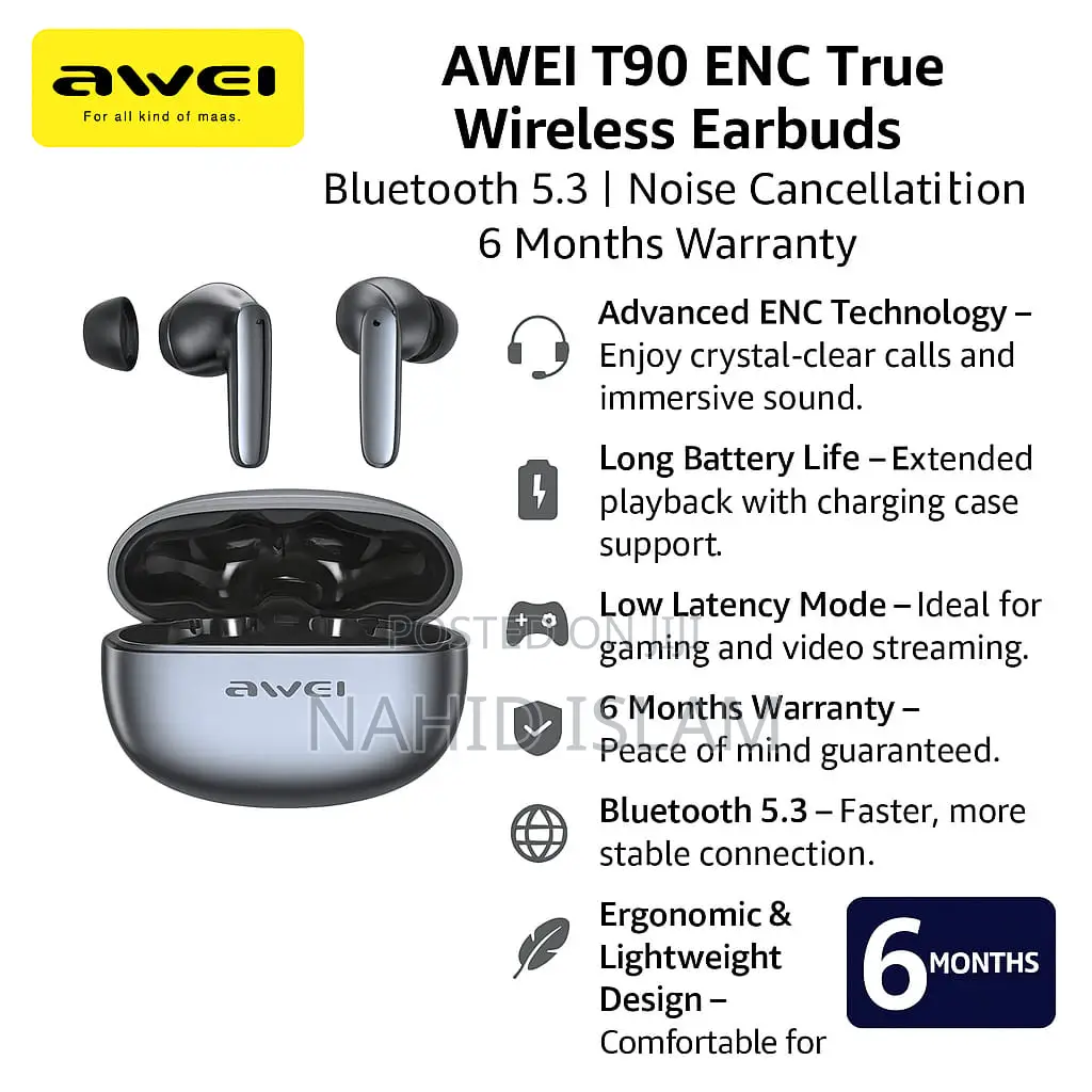 Awei T90 2 in 1 Enc Wireless Bluetooth Earbuds