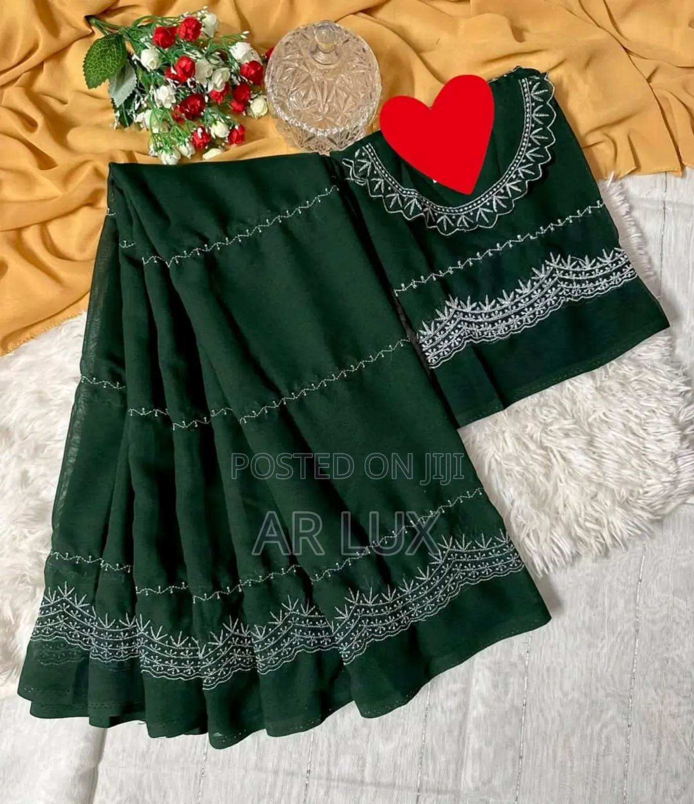 Georgette Embroidery Saree With Blouse Piece