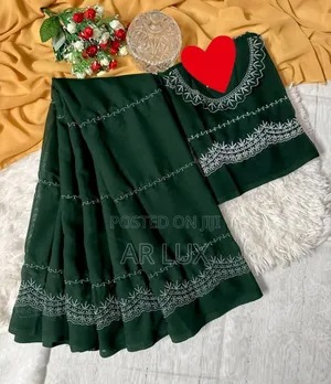 Georgette Embroidery Saree With Blouse Piece