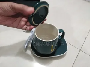 Green Electric Ceramic Coffee Mug With Saucer
