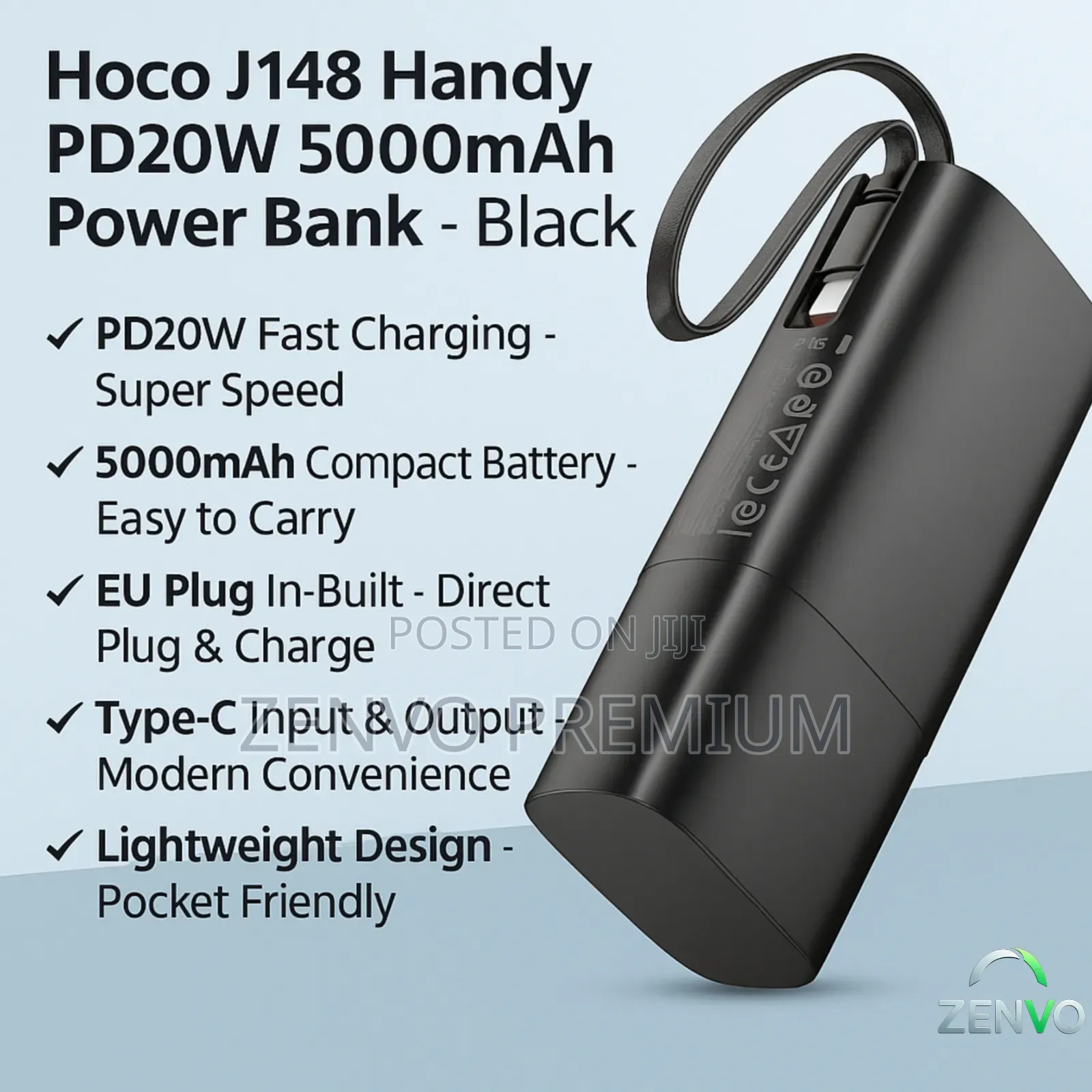 Hoco J148 Handy Pd20w 5000mah Power Bank Eu Plug – Black