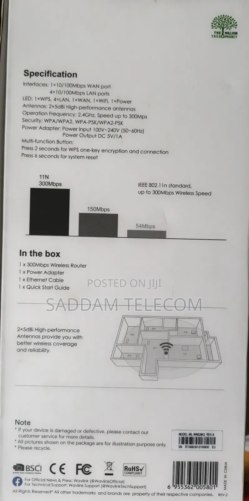 Wavlink Wl-Wn529k2 300mbps Wi-Fi Omnidirectional Router
