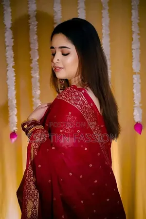 Photo - Half Silk Glitter Work Afsan Print Saree With Blouse Piece H