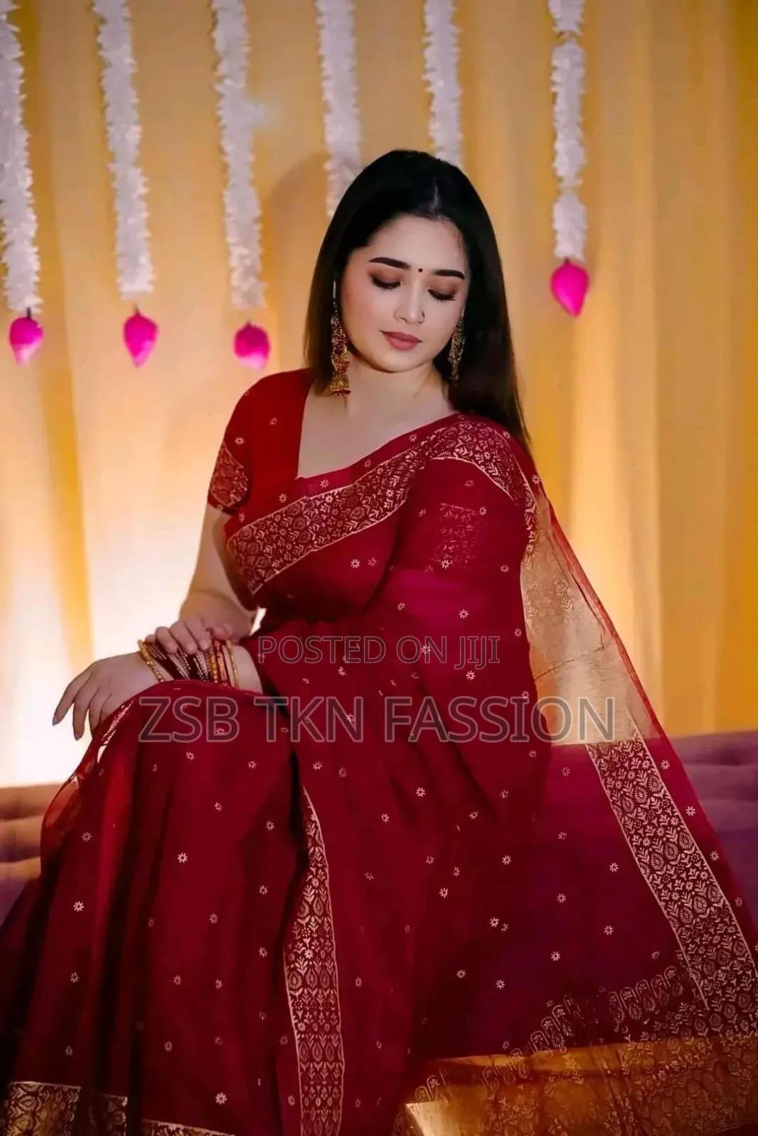 Half Silk Glitter Work Afsan Print Saree With Blouse Piece H