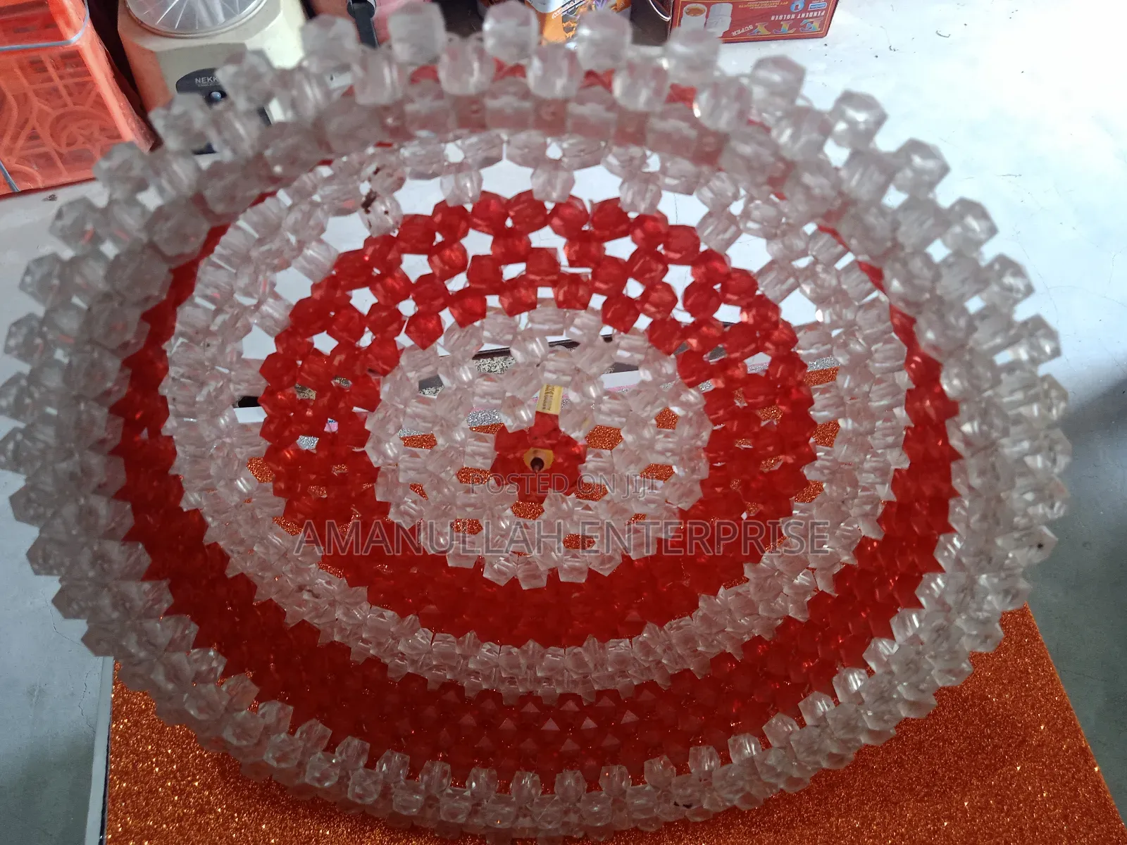 Round, Handcrafted Beaded Bucket ,