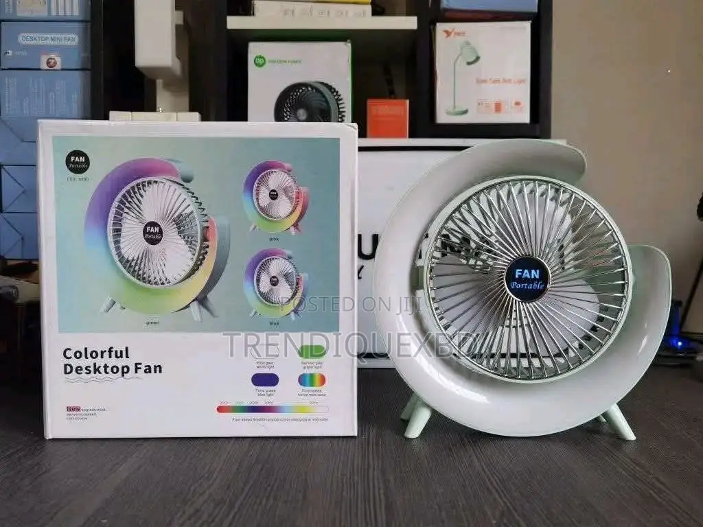 Portable Mini Desktop Fan – Usb Rechargeable With Led Lights