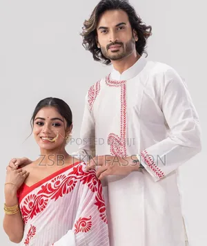 Sharee Panjabi Couple Set With Blouse Piece Pujar Jonno