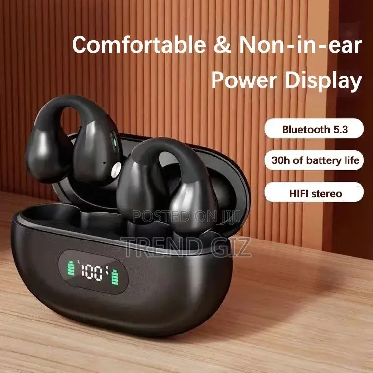 Clip on Bone Conduction Anc Gaming Earbuds With Led Display
