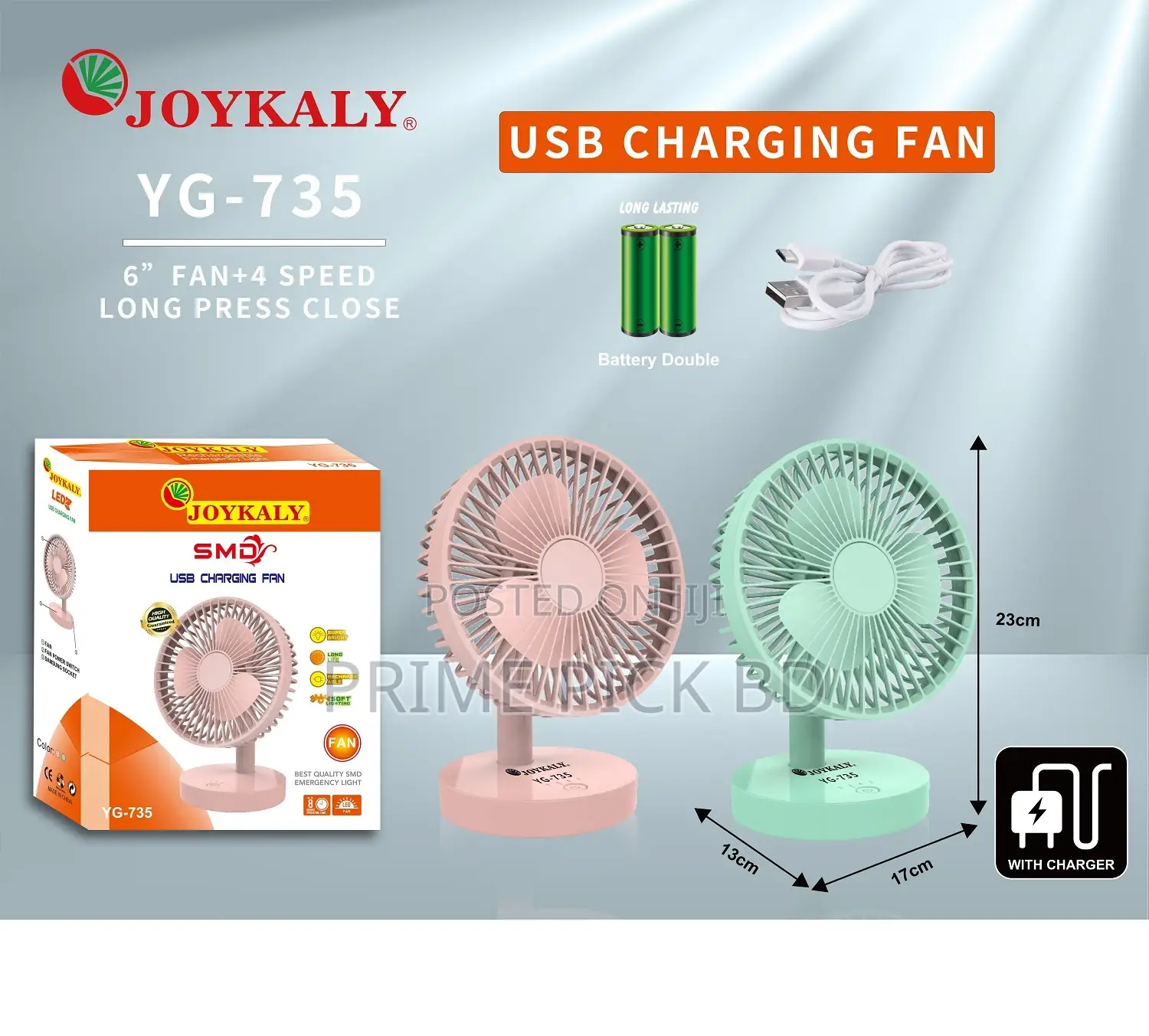 Joykaly Yg-735 Rechargeable Multiple Modes Portable Desk/Table Fan