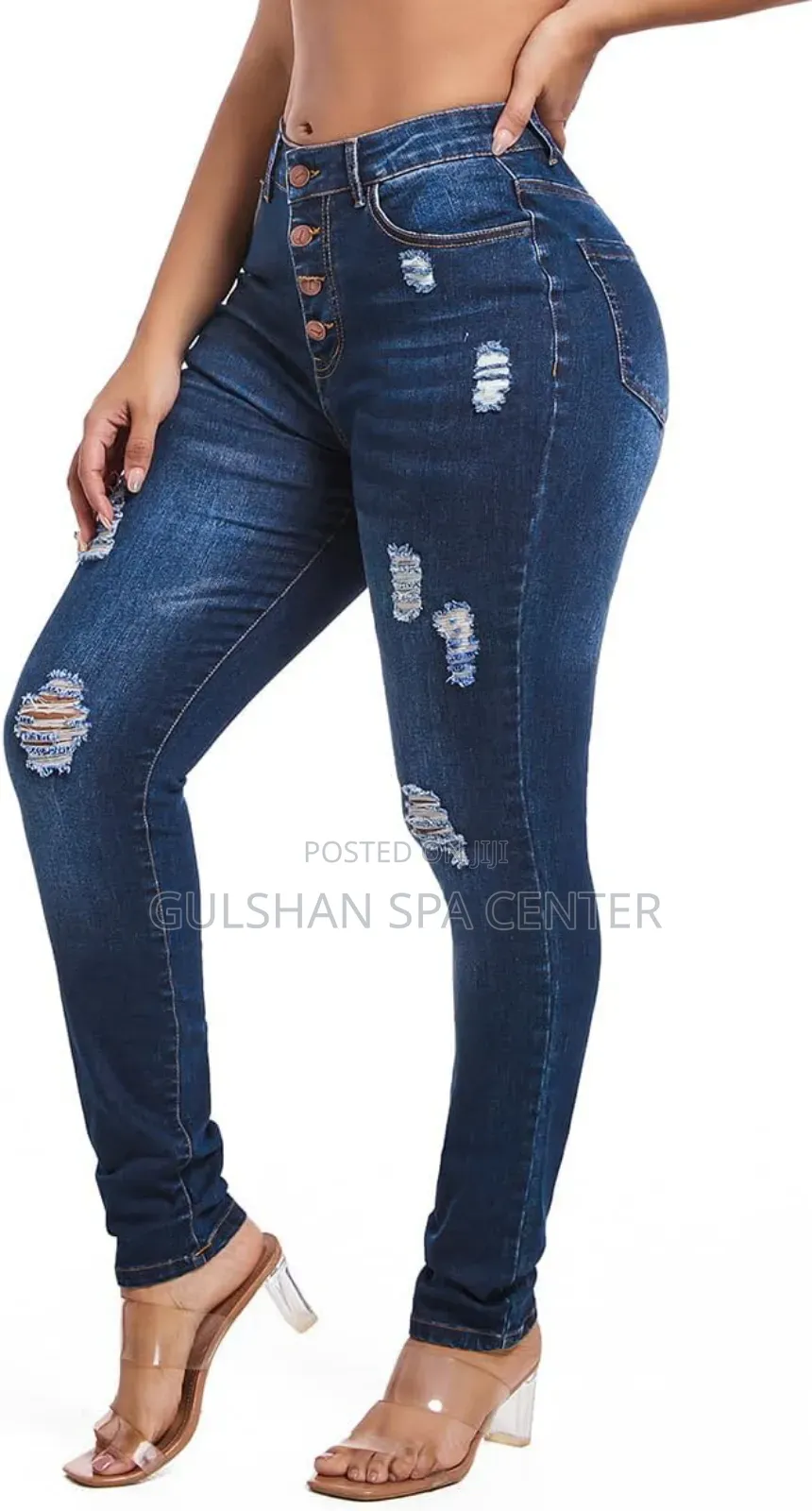 Fisclosin Women’S Ripped Stretch Mid Waist Jeans