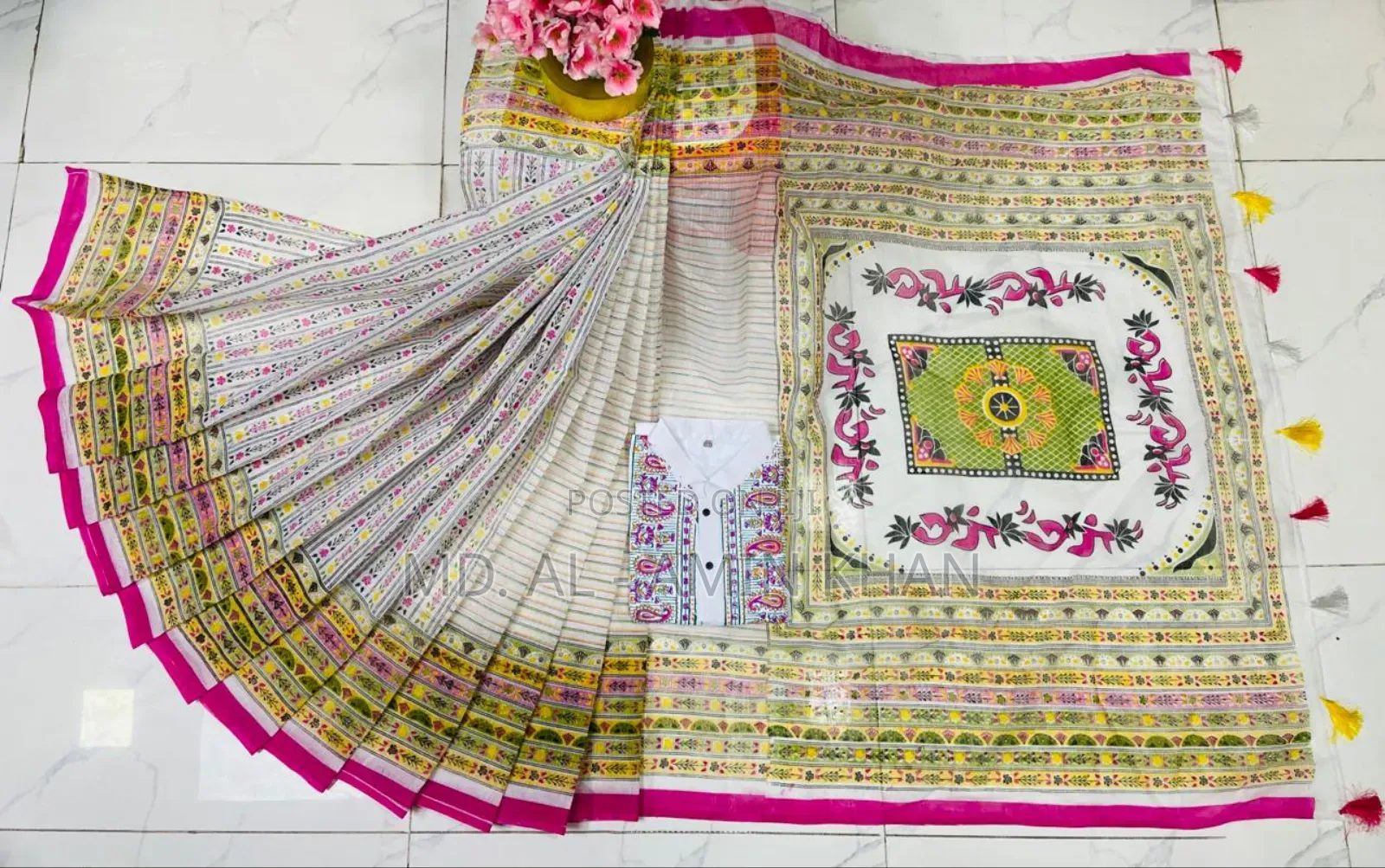 **Half Silk Sharee Cotton Panjabi Couple Set**