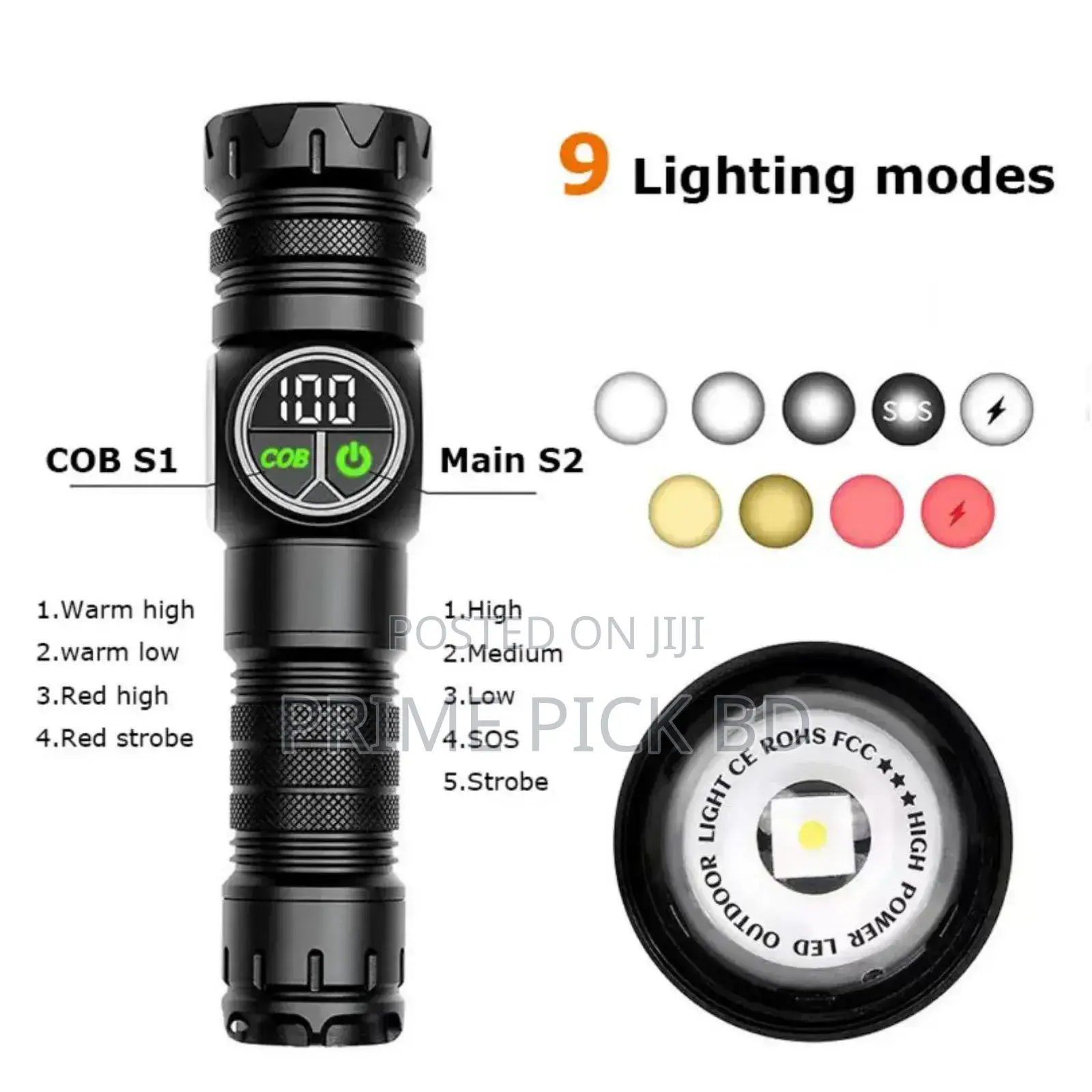 Gearup Rechargeable Flashlight 10w Cob + Led Torchlight