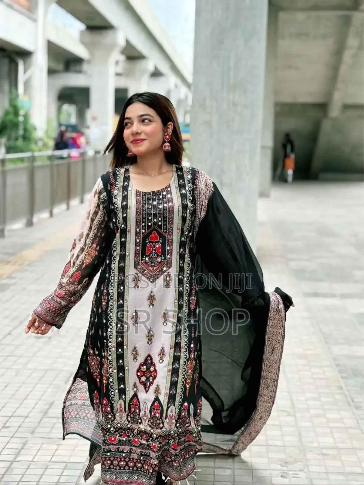 Georgette Digital Print Mirror Work Dress Set