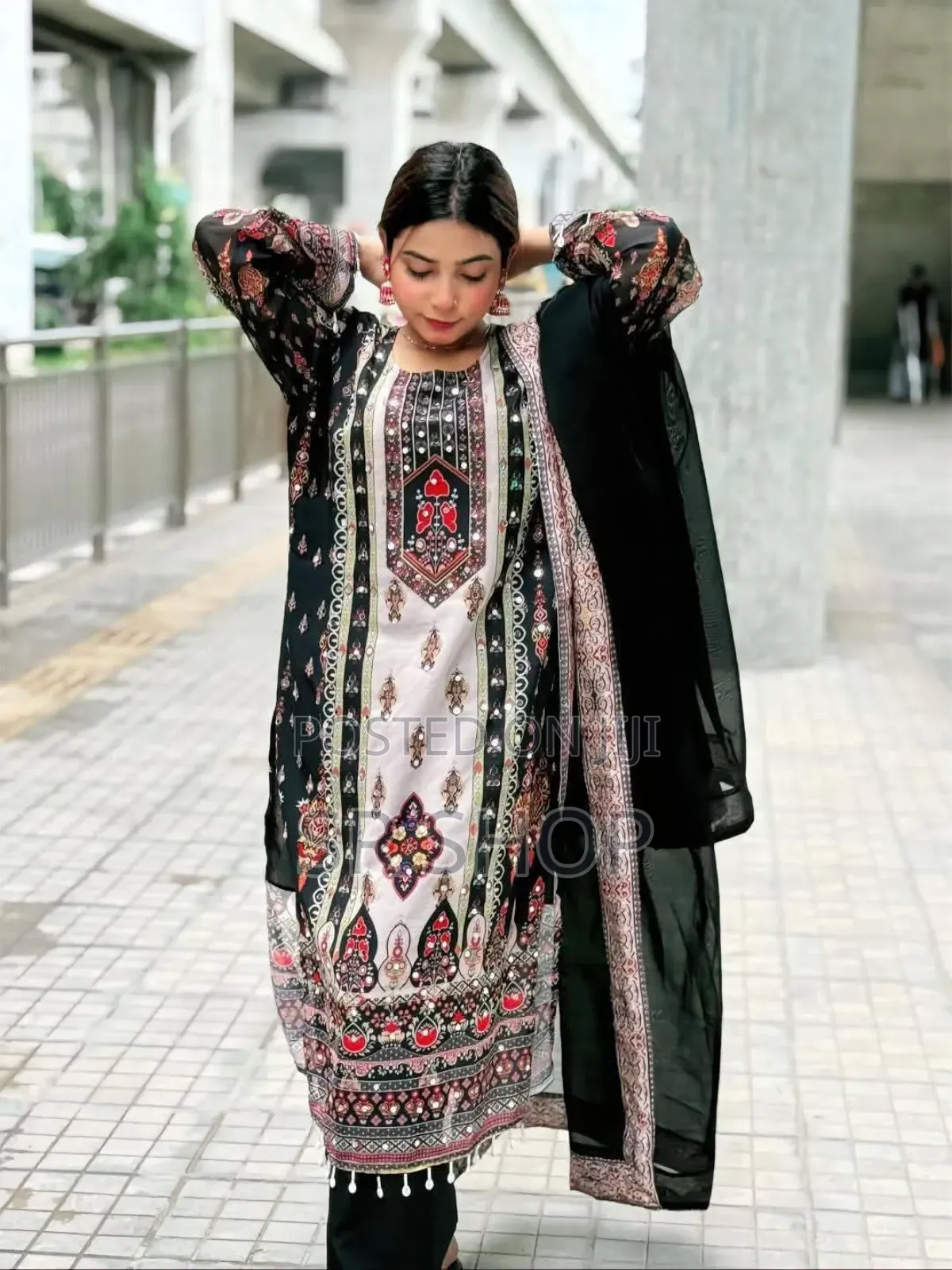 Georgette Digital Print Mirror Work Dress Set