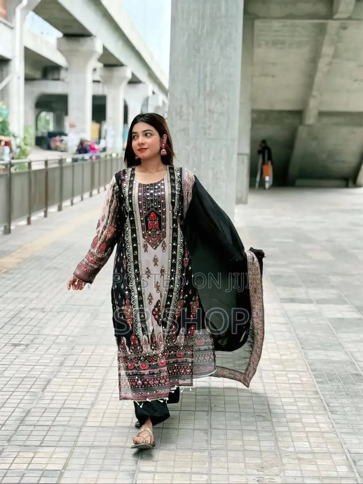 Georgette Digital Print Mirror Work Dress Set